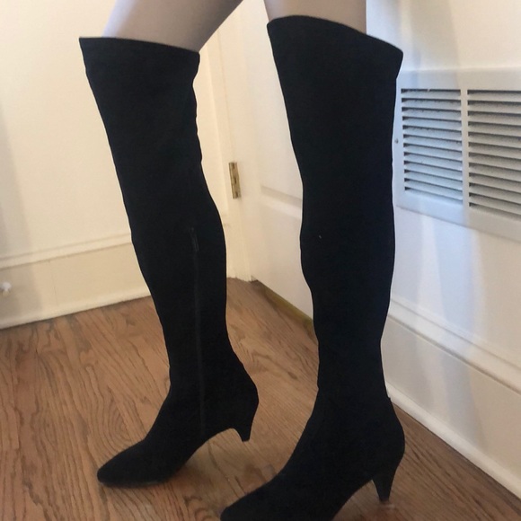 Over The Knee Black Faux Suede Boots - Picture 1 of 14